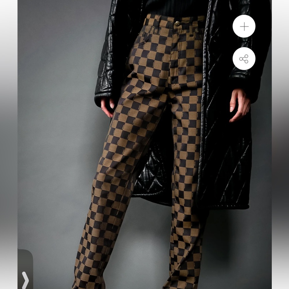 FENDI VINTAGE 80’s 90’s ZUCCA CHECK MONOGRAM HIGH RISE PANTS 32.5” waist